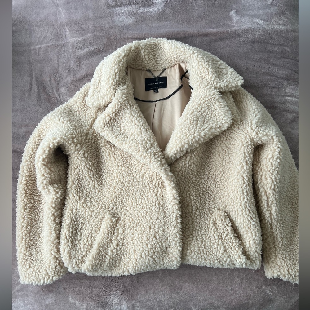 Lucky Brand Double Breasted Faux Shearling Coat - Teddy Coat Size M